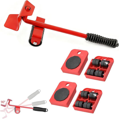 2026 Furniture Lift Mover Tool Set w/Adjustable Lever & 4 Wheels: Multi-Functional Sliders for Hardwood Floors, Heavy-Duty Furniture Lifter, Bed Risers 4 Inch, 220LBS Capacity