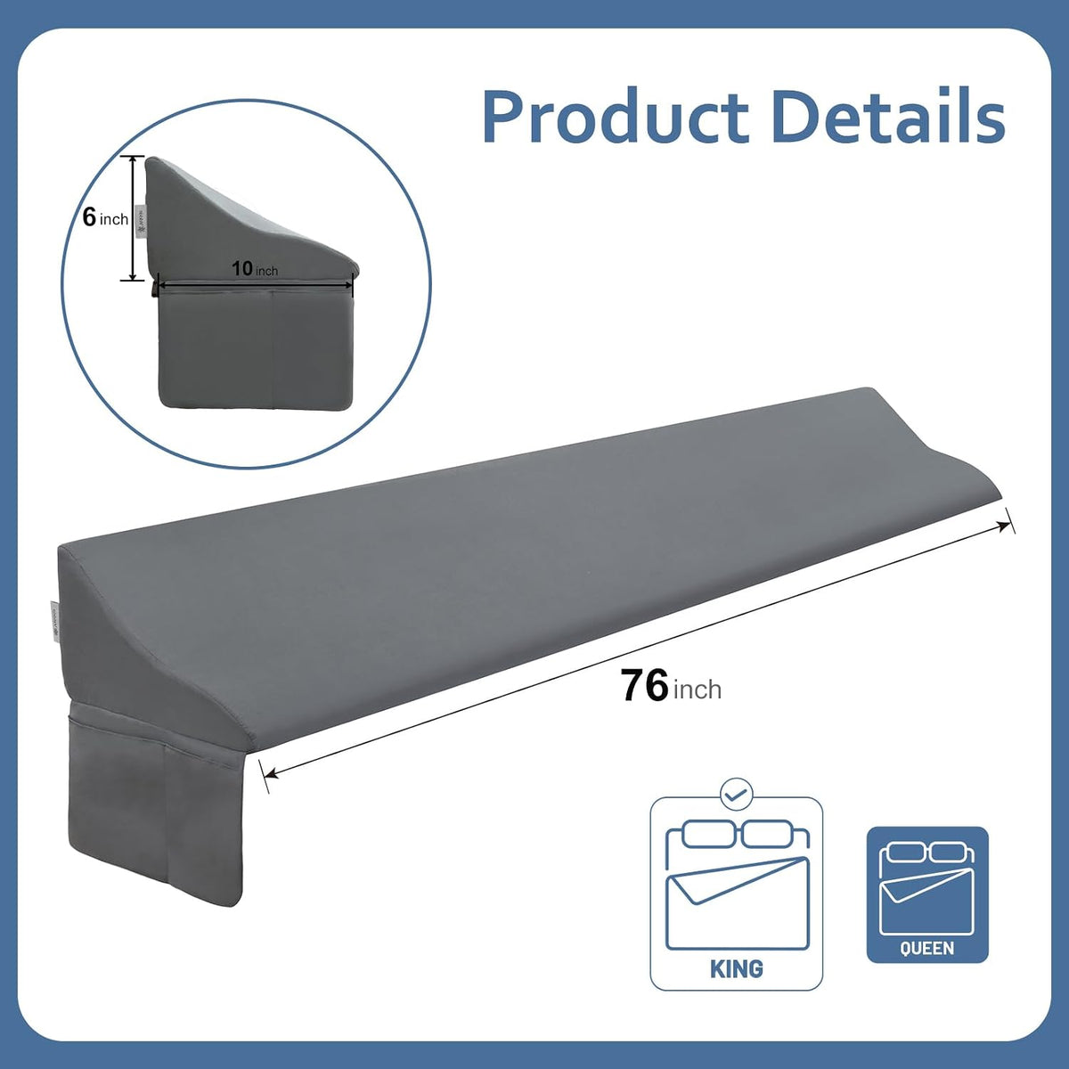 Vekkia Cal King Wedge Pillow Headboard,Bed Wedge Gap Filler-Gap 0-6"