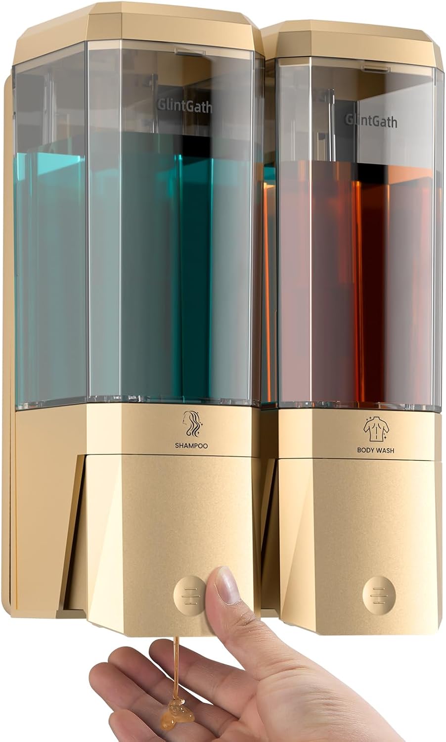 Shampoo and Conditioner Dispenser,Shower Dispenser 3 Chamber No Drill Shampoo Dispenser for Shower Wall Mounted Shower Soap Dispenser for Bathroom Hotel,Large Capacity 3 * 500ML,Gold