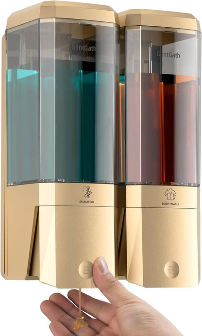 Shampoo and Conditioner Dispenser,Shower Dispenser 3 Chamber No Drill Shampoo Dispenser for Shower Wall Mounted Shower Soap Dispenser for Bathroom Hotel,Large Capacity 3 * 500ML,Gold
