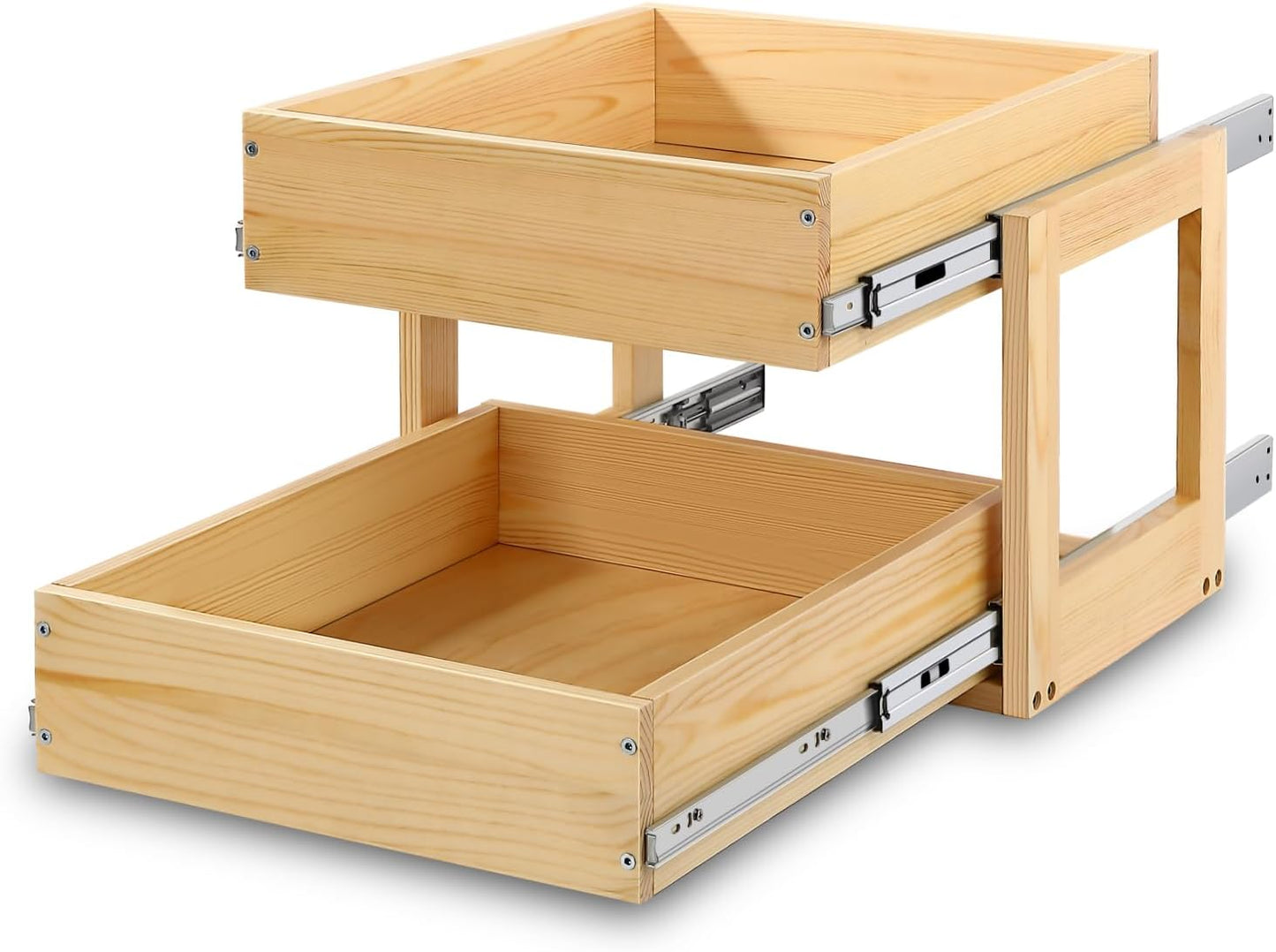Pull Out Cabinet Organizer 17''W×21''D×16''H Slide Out Drawer | Soft Close Wood Kitchen Pullout Drawers for Cabinets Shelves for Kitchen, 2-Tier, Finished, Heavy-Duty, Bottom Assembly
