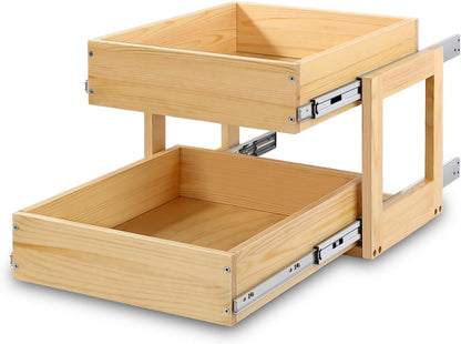 Pull Out Cabinet Organizer 17''W×21''D×16''H Slide Out Drawer | Soft Close Wood Kitchen Pullout Drawers for Cabinets Shelves for Kitchen, 2-Tier, Finished, Heavy-Duty, Bottom Assembly