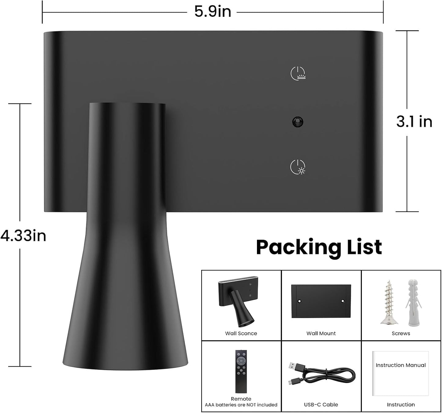 Koopala Battery Operated Wall Sconce, 10000mAh Dual Head Reading Light | LED Wall Lights with 3 Color Temperatures Dimmable, Remote &Touch, Wireless Sconces for Bedroom Living Room Hallway