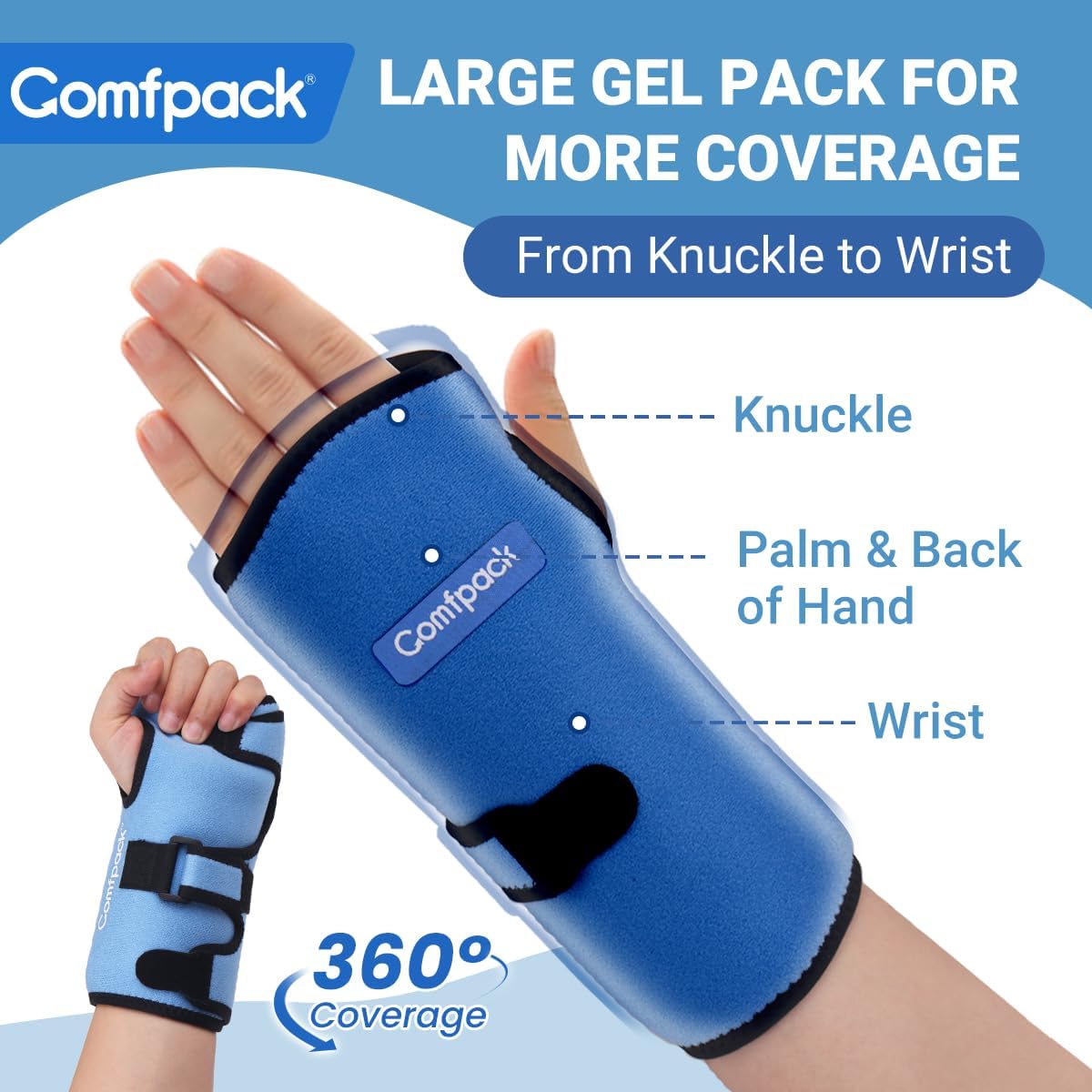 Wrist Ice Pack Wrap for Carpal Tunnel Relief with 2 Gel Ice Packs | Reusable Wrist Brace Compression Sleeve for Injuries, Tendinitis, Swelling, Surgery Recovery, Detachable Gel Inserts, Gifts