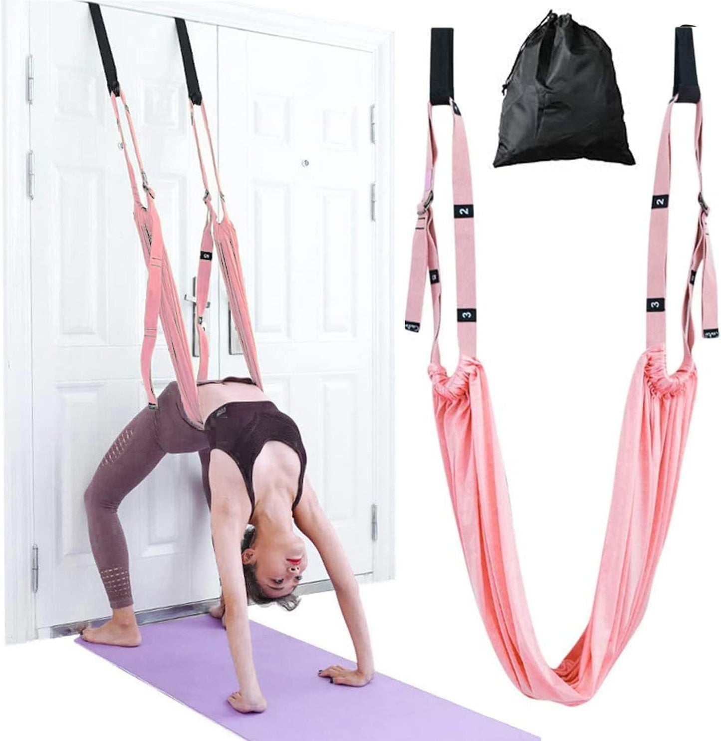Yoga Stretching Strap, Adjustable Leg Stretcher Waist Back Stretch Band with Door Anchor, Flexibility Backbend Trainer for Aerial Yoga, Pilates, Ballet, Dance