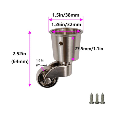 Semetall 4PCS Swivel Caster Wheels Square Cup Furniture Castors (Bronze) | 150kg Load Capacity, with Screws for Piano Feet, Sofa, Table, 1.02 Inch (26mm) Wheels