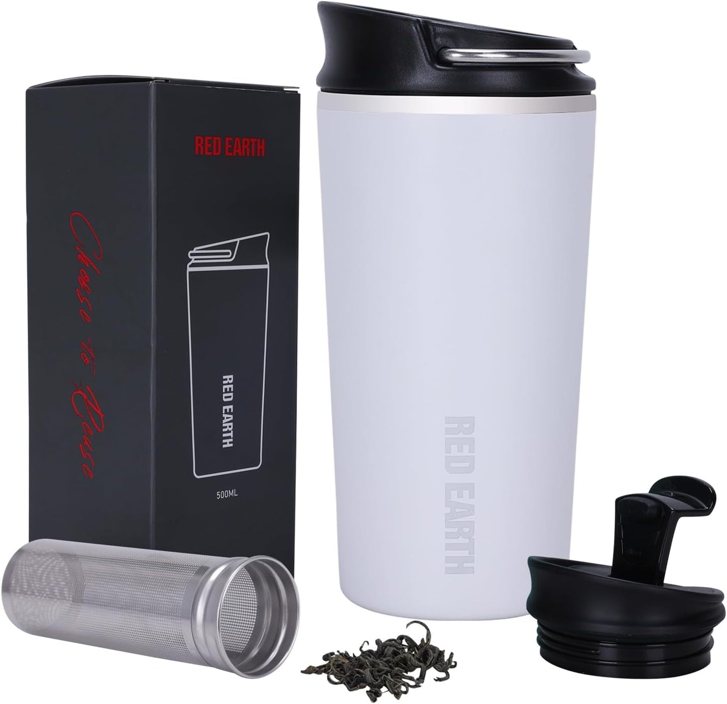 GiNT 17oz Travel Tea Mug with Infuser, 2 Lids. Vacuum Insulated 316 Stainless Steel Coffee Mug. Dishwasher Safe Tea Cup with Strainer for Hot & Cold Brew Coffee. Mothers Day Gifts for Mom (Green)