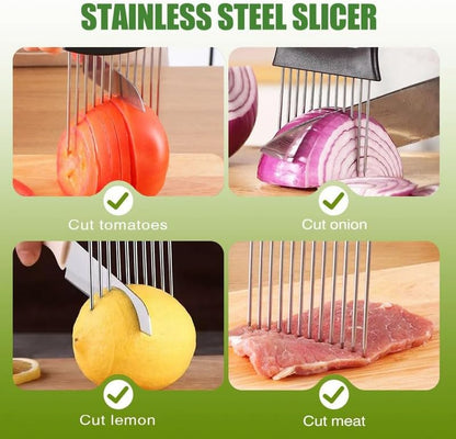 2026 Upgraded Onion Holder for Slicing, New Stainless Steel Onion Slice Holder Lemon Slicer Vegetable Cutter, Kitchen Chopper Slicing Assistant Tool for Meat, Onion, Potato, Tomato (1 Pack)