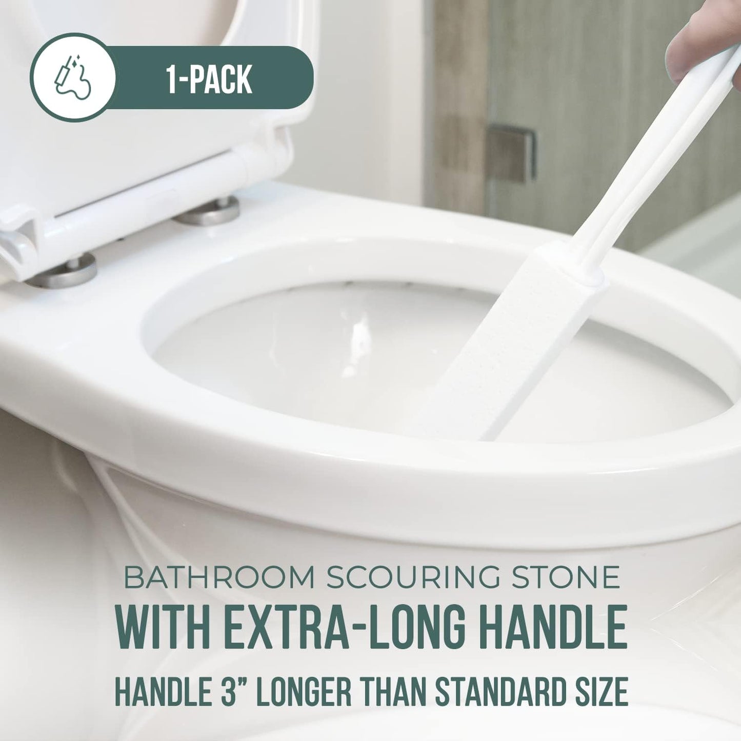 Powerstone Pumice Stone Toilet Bowl Cleaner with Extra Long Handle - 1 Pack | 3'' Longer Handle | Remove Hard Water Stains, Rings & Limescale from Toilets, Bathtubs, Sinks, Pools, BBQ