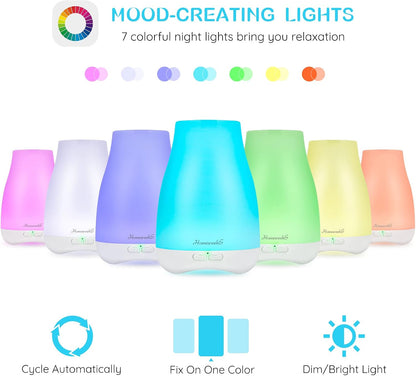 Homeweeks Diffusers, 100ml Colorful Essential Oil Diffuser with Adjustable Mist Mode, Auto Off Aroma for Bedroom/Office/Trip (100 ML 1 Pack)