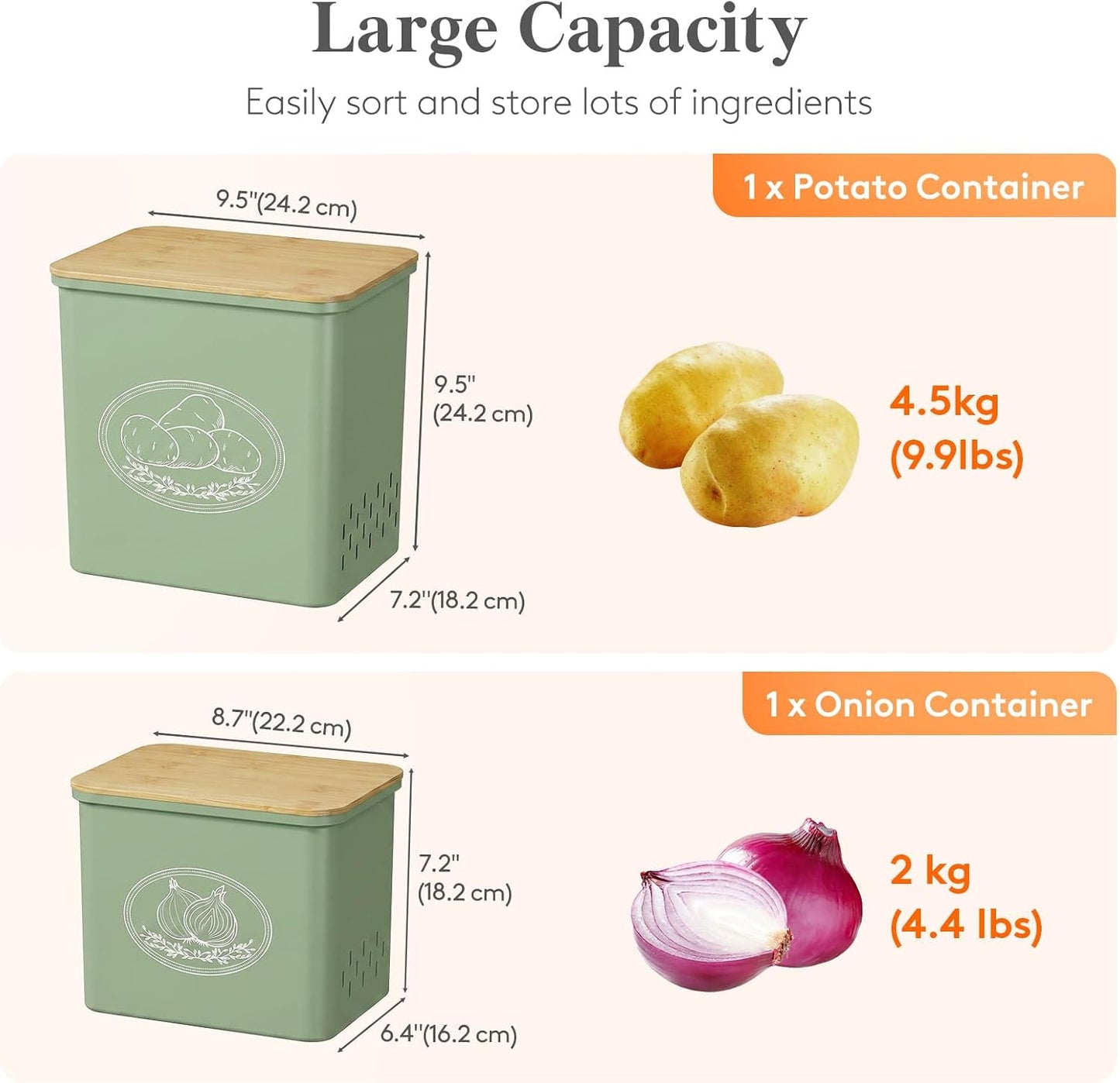 Lifewit Plastic Potato and Onion Storage Bin Box, Set of 3, White | Stackable Garlic Keeper, Vegetable Container Box, Aerating Holes & Lid for Pantry Countertop