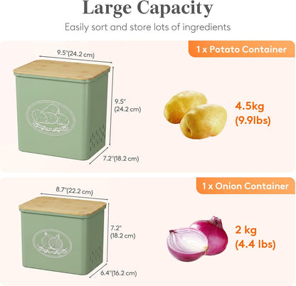 Lifewit Plastic Potato and Onion Storage Bin Box, Set of 3, White | Stackable Garlic Keeper, Vegetable Container Box, Aerating Holes & Lid for Pantry Countertop