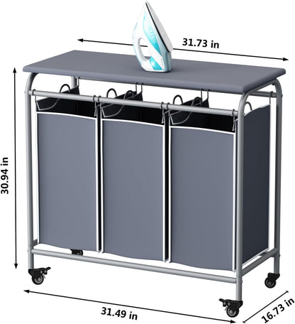 LINZINAR 3 Section Laundry Hamper, Black Laundry Basket 135L Laundry Sorter | Laundry Room Organization with Heavy Duty Rolling Lockable Wheels and Removable Bag, Bedroom Laundry Cart for Clothes Storage