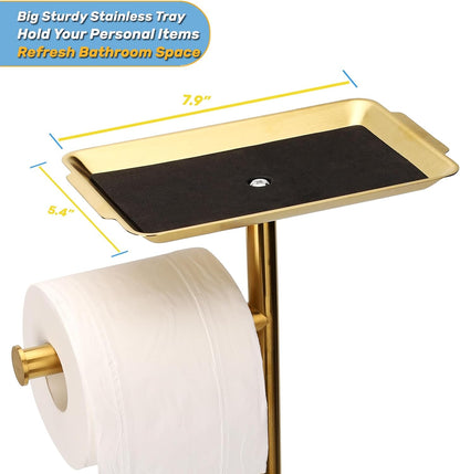 Exilon Toilet Paper Holder Stand for Bathroom Floor Freestanding Toilet Roll Dispenser Storages 4 Reserve Rolls, with Top Storage Shelf for Cell Phone (Brushed Nickel)