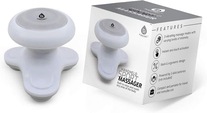 Pursonic Handheld Sport Massager Mini Portable for Hand, Head, Neck, Back, Legs & Arms Pain Relief Easy Grip Handle, 3 Vibrating Massage Modes (White)