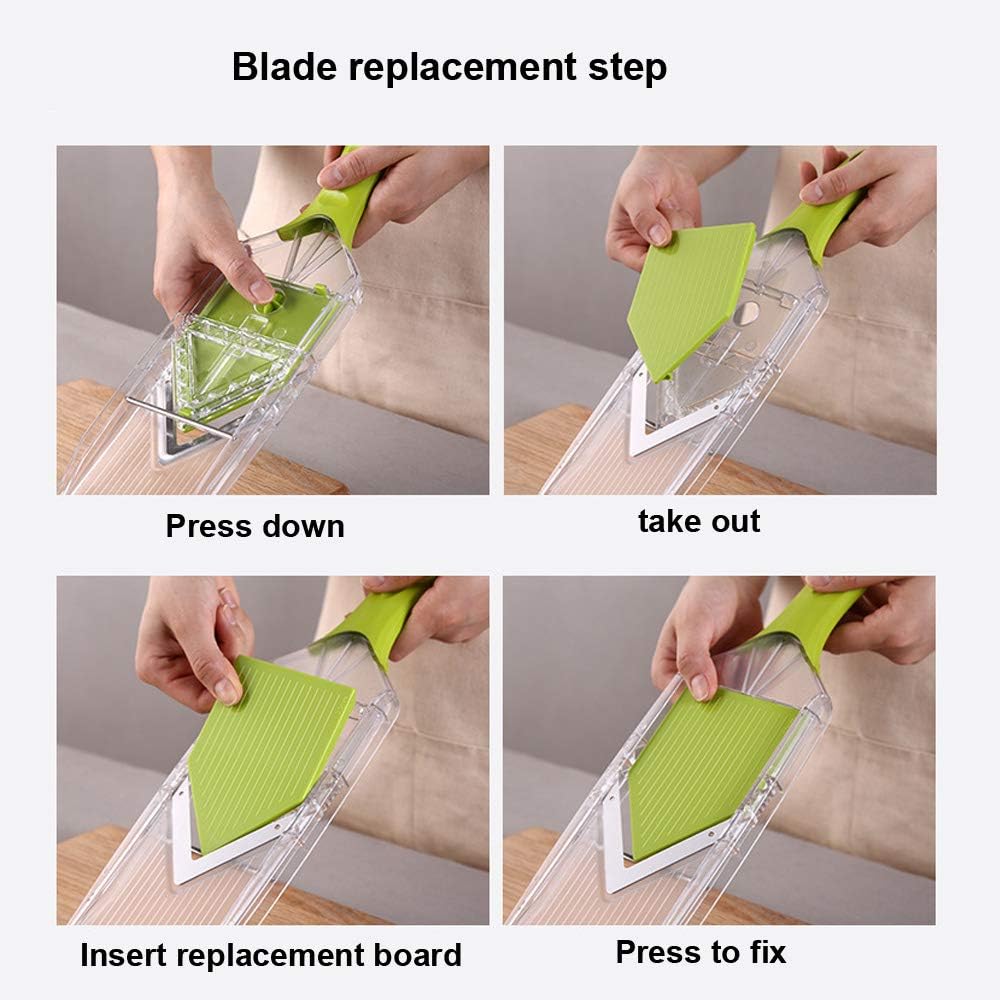 V-Blade Mandoline Slicer 0.06/0.10/0.14 Inch Adjustable Thin slice Lemon Slicer Kitchenaid Accessories Grater 420 Stainless Steel Food Fruit Vegetable Slicer with Finger Guard Protector (Green)
