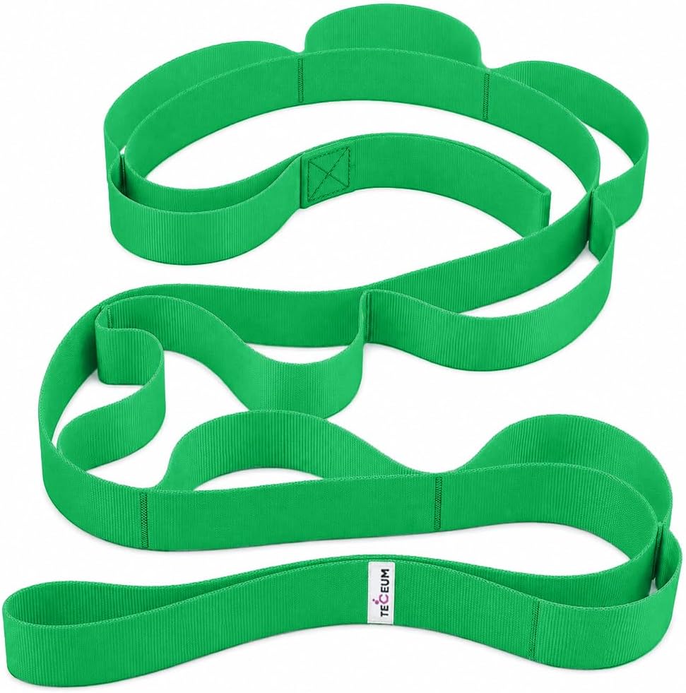Stretching Strap with 10 Loops for Physical Therapy & Rehab | Non-Elastic Yoga Stretch Band for Hamstring, Leg, Hip & Knee Rehab, Pilates, Flexibility & Mobility Exercises for Men & Women