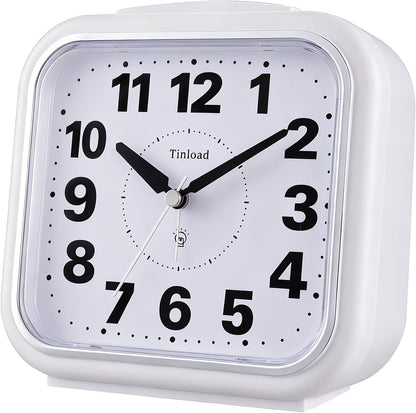 Tinload 5.5" Large No Ticking Analog Alarm Clock,Silent Readable for Seniors,Easy to Set,Gradual Rise Alarm,Big Numbers,Gentle Wake,Snooze, Lighted on Demand,Battery Operated,Black