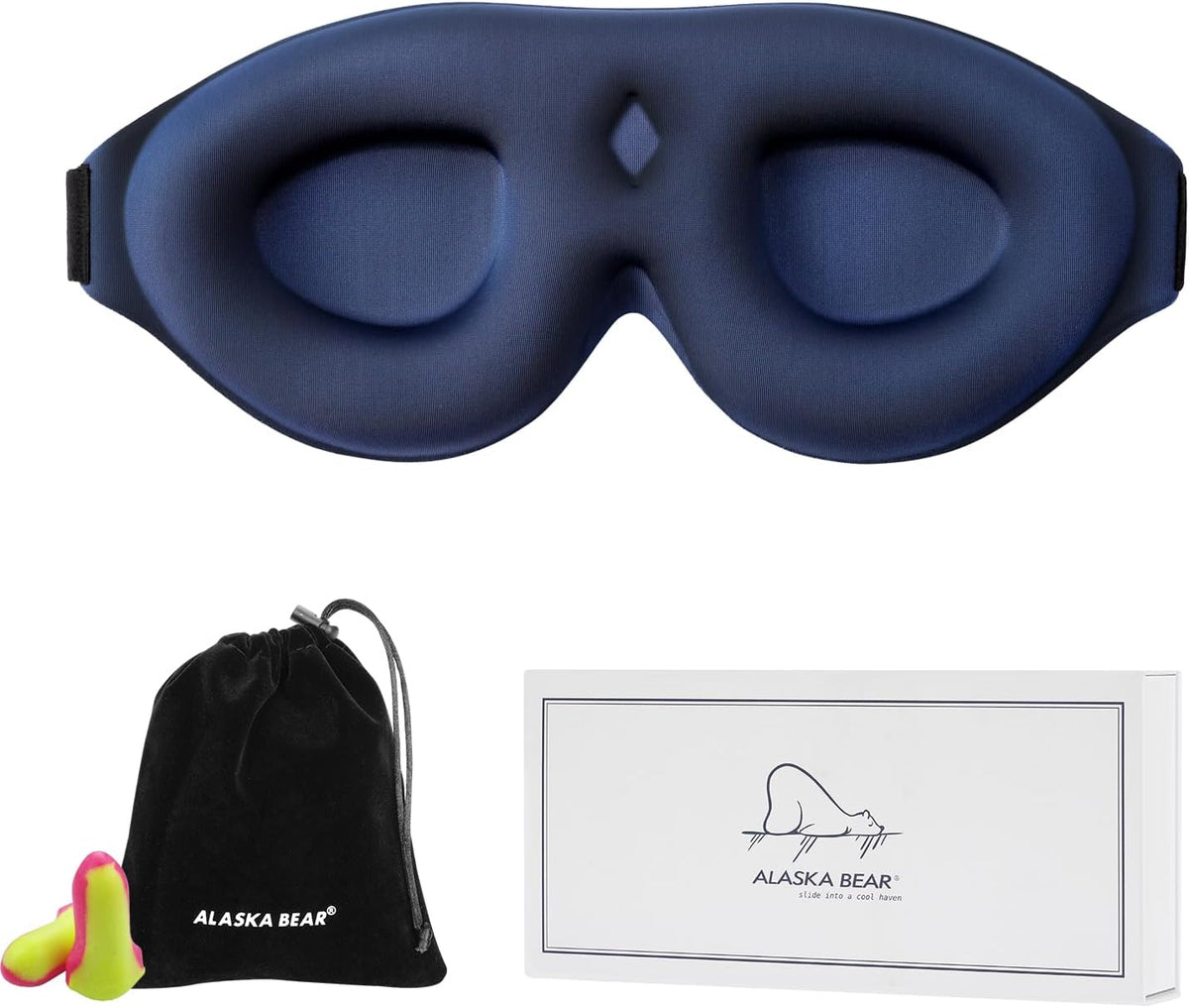ALASKA BEAR Memory Foam Sleep Mask, Contoured Eye Cups for Women Men, Blue