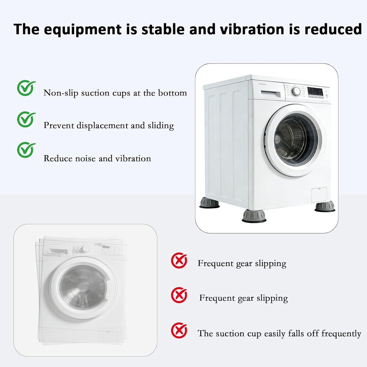 4Pcs Anti Vibration Pads for Washing Machine, Washer Vibration Dampening Pads Reduce Noise & Walking, Shock Absorber Stabilizer Feet with Suction Cup for Dryer and Appliance