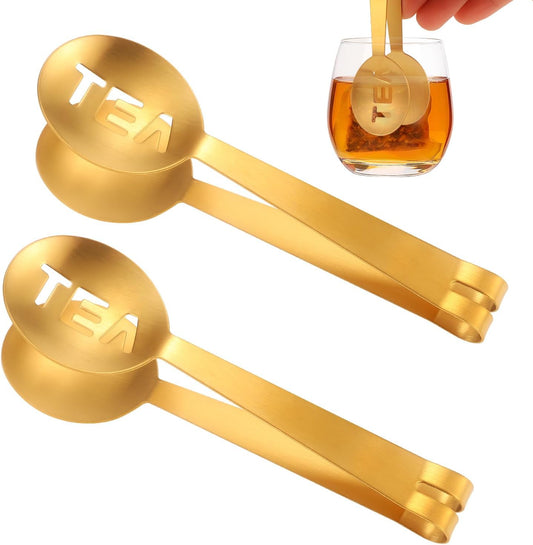 2 Pcs Tea Bag Squeezer, Stainless Steel Tea Spoon for Loose Tea Round Tea Bag Clamp Tea Bag Tongs Tea Bag Clip Tea Bag Grip Holder Strainer for Tea Drinkers Accessories Tool