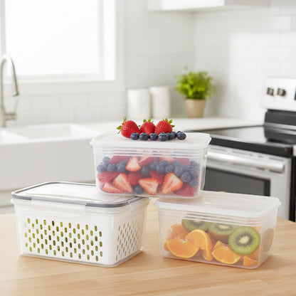 Grape Container for Fridge,3PCS(0.9-13.5Qt) | Leakproof Grape Container with Removable Colander,Dishwasher&Microwave Safe,Keep Fruits, Vegetables, Meat Fresh Longer