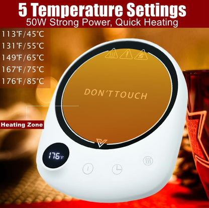 ARISKEY Coffee Mug Warmer，Smart Cup Warmer Auto Shut Off with 5 Temp and 1-12H Timer Setting,50W Electric Beverage Tea Milk Warmer for Cups, Heating Plate Candle Wax Warmer Up to 176℉(Touch Button)