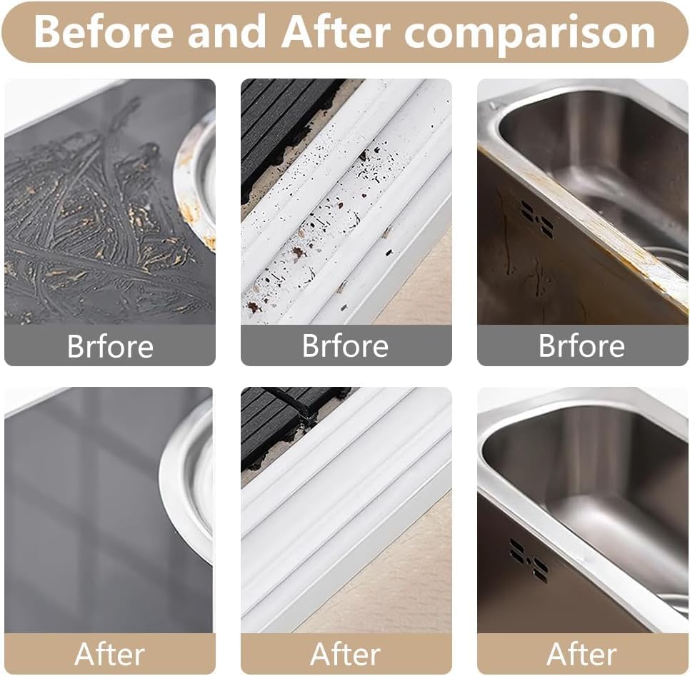 2 in 1 Groove Cleaning Brush, Window Track Cleaner Brush with Hidden Scraper, Crevice Cleaning Brush for Sliding Door Track, Window Sill, Narrow Gaps, Kitchen & Bathroom Cleaning Tool (White)