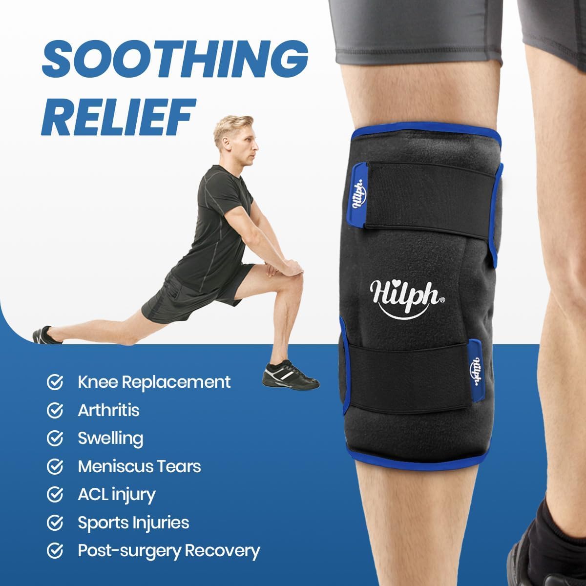 Hilph Ice Pack for Knee Pain Relief, Z-Shaped for Bendable & 360° Coverage | Easy Wear, Adjustable Cold & Compression Therapy Gel Ice Pack Wrap for Knee Replacement Surgery, Swelling, Meniscus Tear, ACL