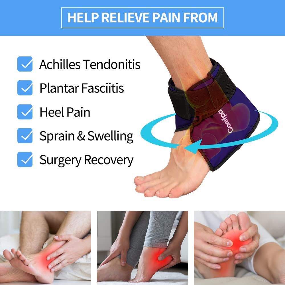 Comfpack Heel Ice Pack Wrap for Plantar Fasciitis Relief, Ankle Ice Pack | FSA Eligible, Ice Pack for Injures Reusable, Gel Cold Pack Warp for Achilles Tendonitis, Swelling, Ankle Sprain, Heel Pain