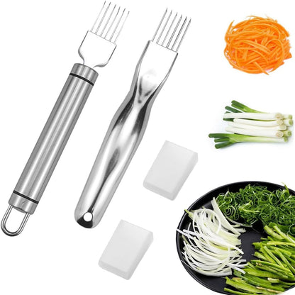 Stainless Steel Green Onion Slicer 2 PCS, Multi-Blade Kitchen Herb Cutter, Professional Scallion Shredding Tool Shred Silk The Knife, Upgrade Stainless Steel Chopped Green Onion Knife Vegetable