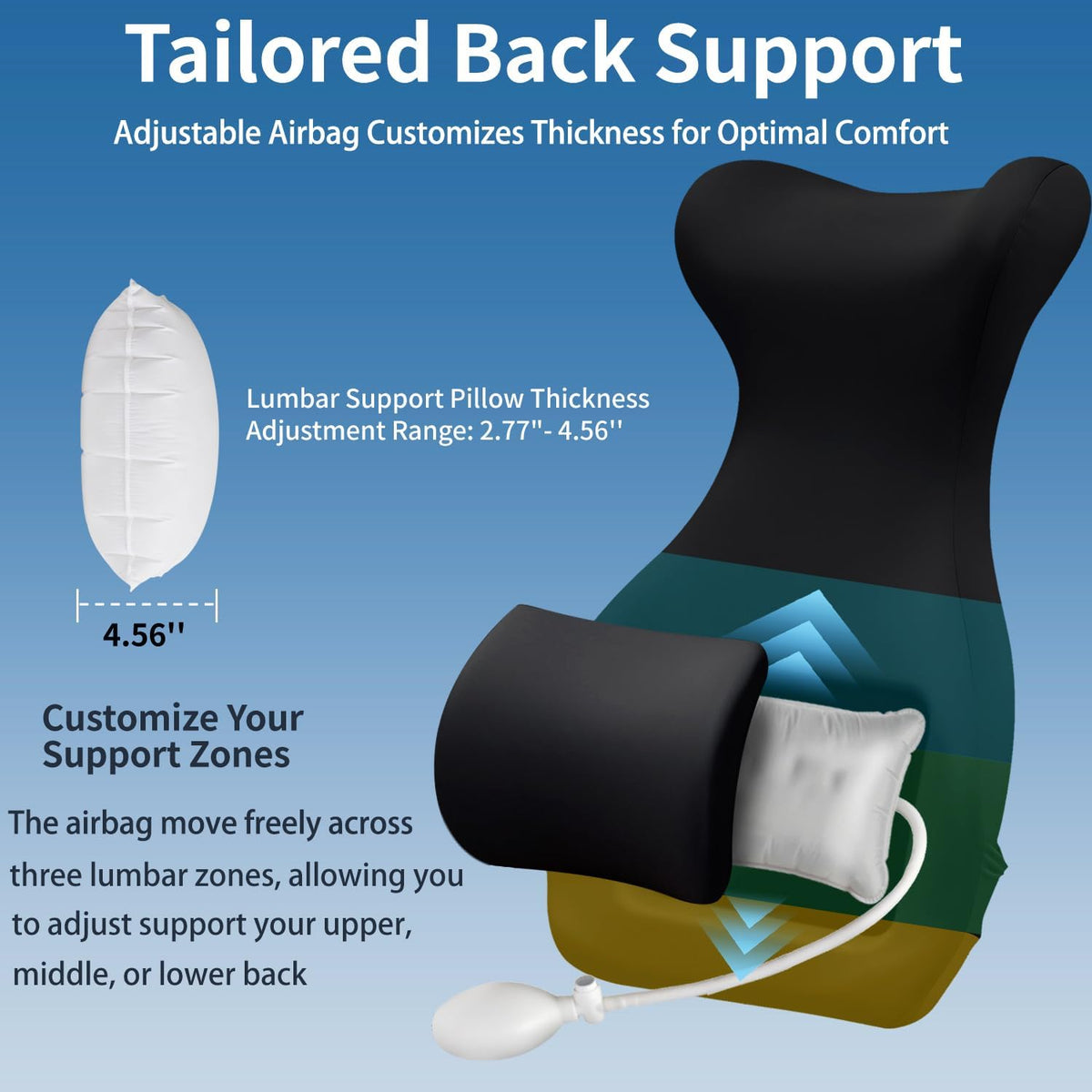 27.7'' Adjustable Airbag Full Back Lumbar Support Pillow, Back Pain Relief