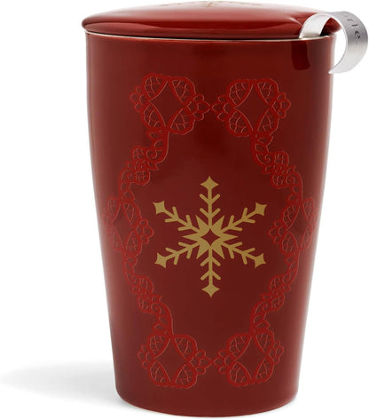 Tea Forte Double-Walled Ceramic Kati Cup, Noir, 12 oz | Insulated Ceramic - Stainless Steel Loose Leaf Infuser - Keeps Tea Hot Longer - Lid Included - Microwave & Dishwasher Safe
