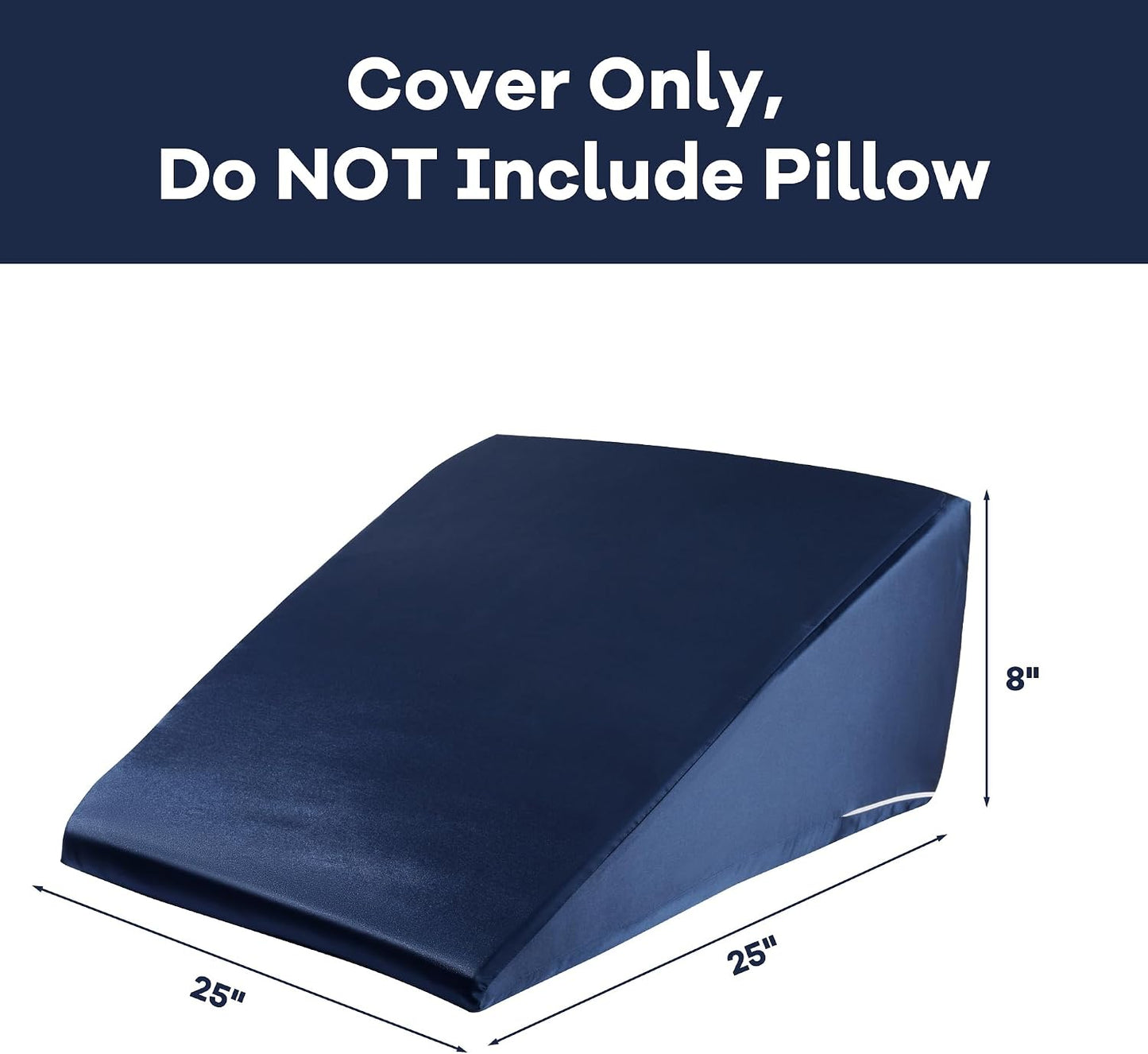 HOMBYS Satin Bed Wedge Pillow Cover Silky & Smooth Wedge Pillowcase 1 Pack 24x24x8, Soft & Breathable, Removable & Machine Washable-Zipper Design (Pillow Not Include), (Grey, 24"x24"x8")