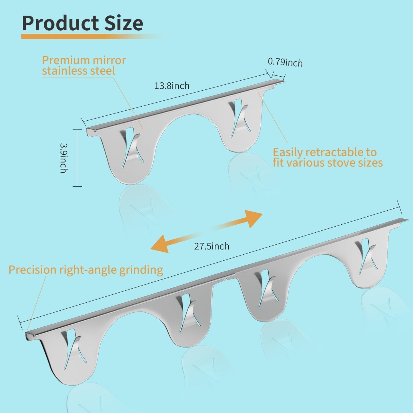 Stainless Steel Stove Gap Cover (2 Pack, Black), Stove Gap Filler for Kitchen, Range Trim Kit, Heat Resistant with Easy Clean, Adjustable Length 13.8” to 27.5”