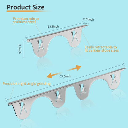 Stainless Steel Stove Gap Cover (2 Pack, Black), Stove Gap Filler for Kitchen, Range Trim Kit, Heat Resistant with Easy Clean, Adjustable Length 13.8” to 27.5”