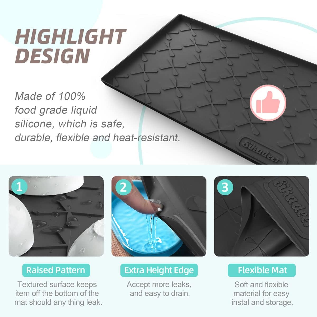 Waterproof Under Sink Mat 34" x 22", Silicone Mat Kitchen liner | BPA-Free Silicone Tray with Raised Lip Protect Cabinets from Leaks, Versatile Home Organizer for Bathroom, Pets, Boots, Floor