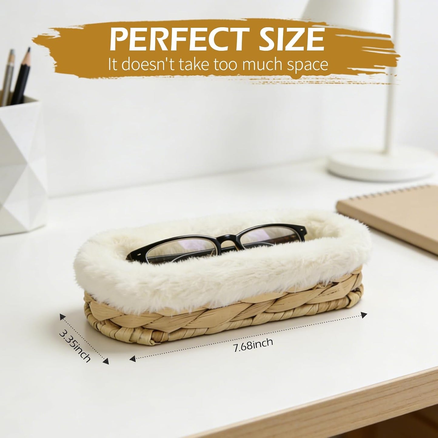 Water Hyacinth Plush Lined Glasses Holder Stand for Nightstand | Anti-scratch Eyeglass Holder for Kids,Protective Glasses Holder Case, Storage Organizer for Office Desk