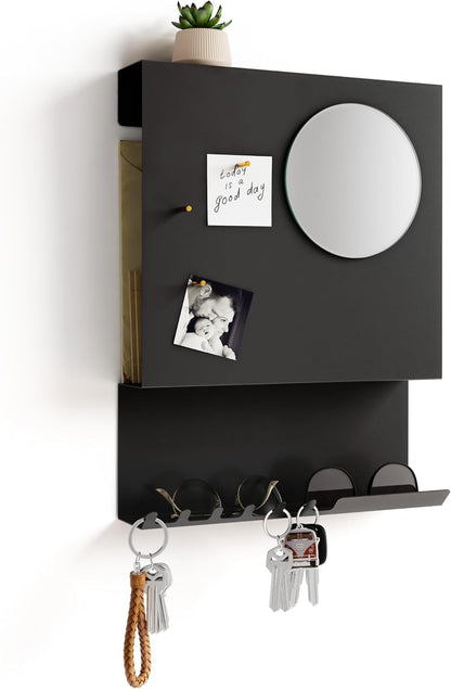 Key Holder Wall Mount and Mail Organizer - Hide Your Mail with a Modern and Minimal Look (Black)