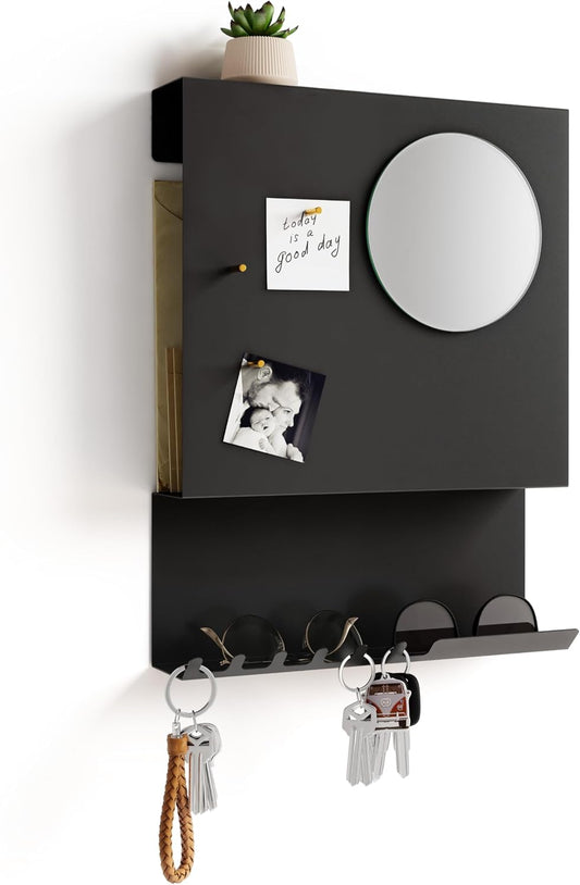 Key Holder Wall Mount and Mail Organizer - Hide Your Mail with a Modern and Minimal Look (Black)