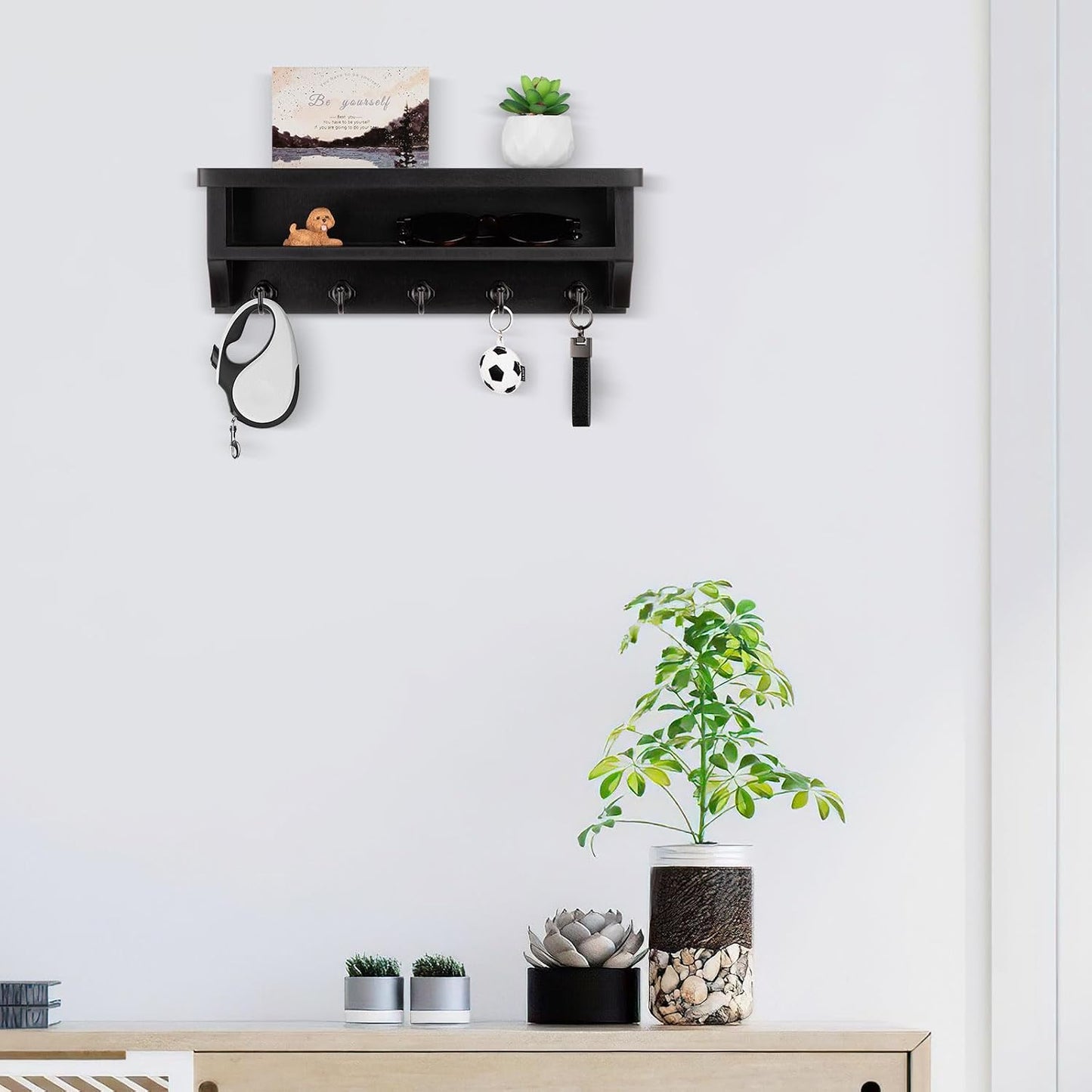 Nekon Key Holder Wall Mount, Wall Organizer Shelf with 5 Key Hooks | Wall Mounted Key Rack Room Decor for Home and Apartment Essentials