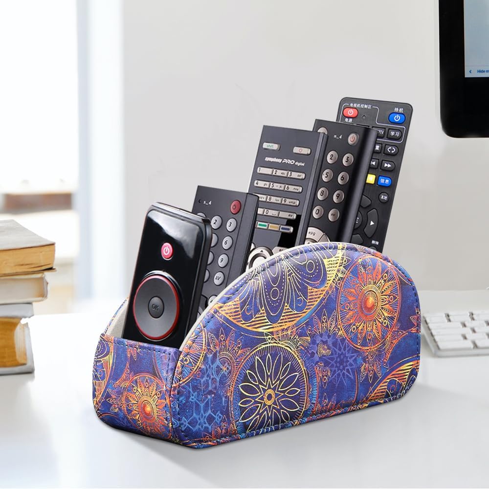 Pu Leather TV Remote Control Holder with 5 Compartments,Remote Caddy/Tray | Bedside Table Desk Storage Box/Organizer for Pen,DVD,Blu-Ray,Media Player,Heater Controller,Cosmetics,Glasses,Office Supplies