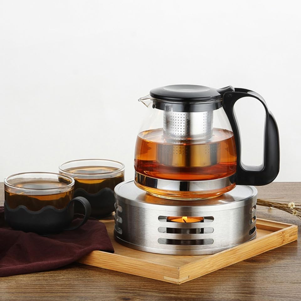 PRETYZOOM Stainless Steel Glass Tea Base Candle Holder for Home Office Cafe and Easy to Clean Tea Warmer for Enjoying Loose Leaf