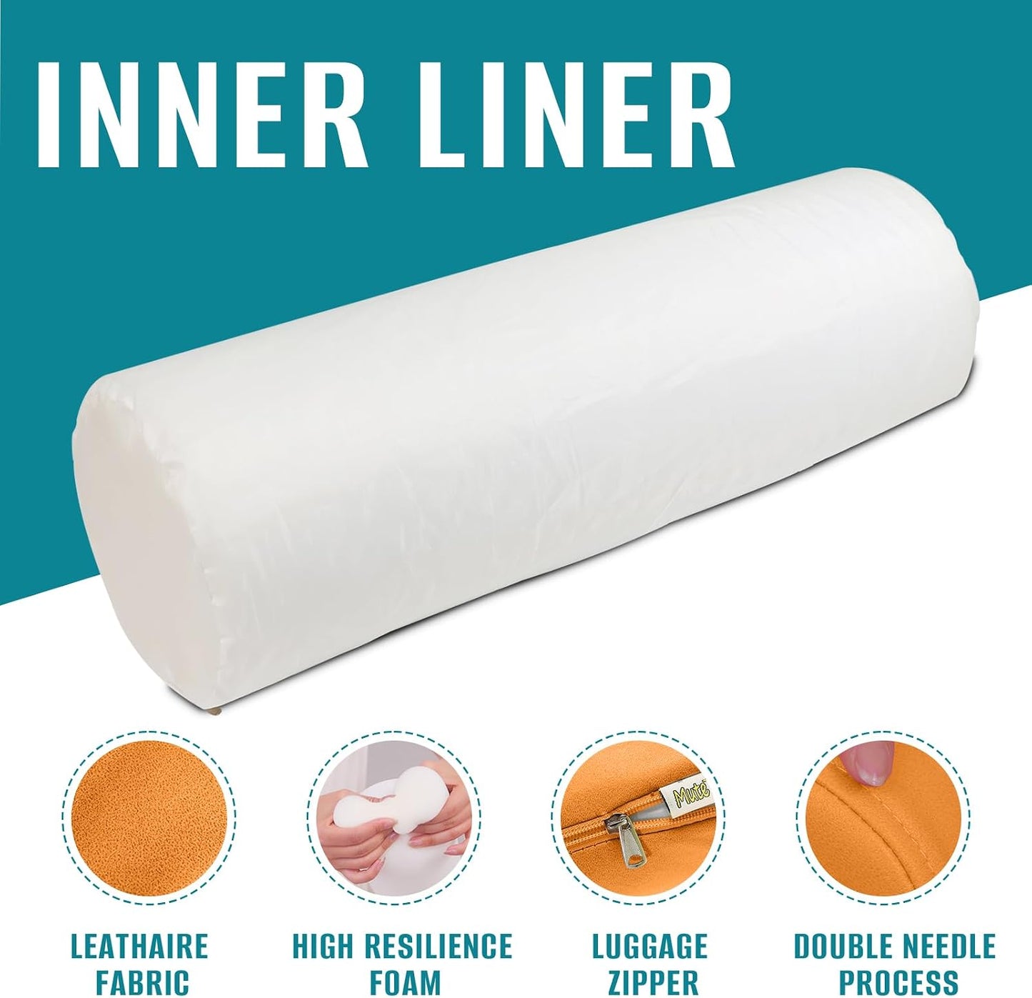 2 Pack Neck Roll Pillow, High-Density Foam Cylinder Bolster Pillow for Neck, Back & Lumbar Support, Ergonomic Round Pillow for Side Sleepers, Sleeping, Removable Washable Cover (7.9''x23.6'' Orange)