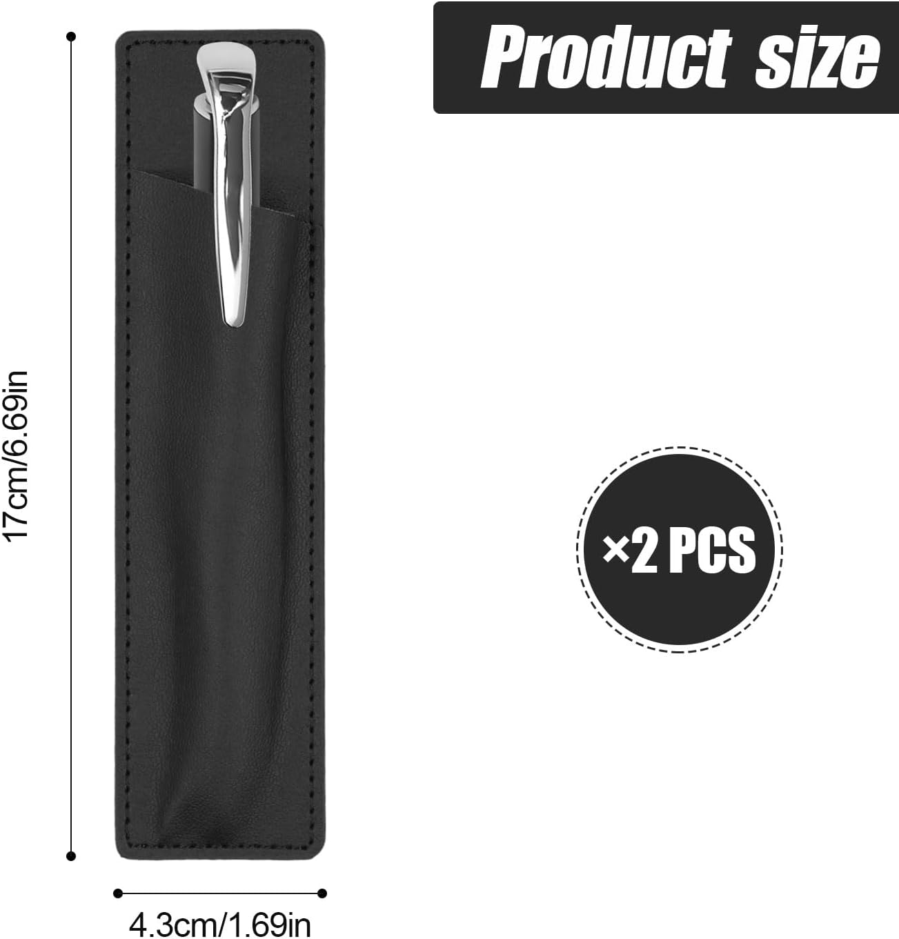 2-Piece Magnetic Pen Holder, Leather Pen Pouch with Magnet for Fridges & Other Metal Surfaces, 6.69x1.69 inch (Black)