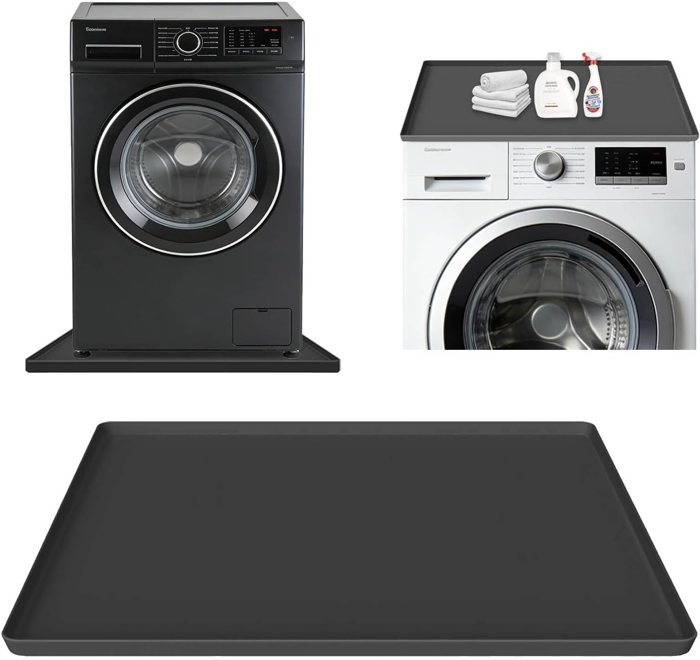 27x27 Inch Foldable Silicone Washing Machine Drain Pan Grey | 0.78 Inch Raised Lip, Waterproof Leak Proof, Non Slip Drain Tray, For Washer, Dryer, Fridge, Dishwasher