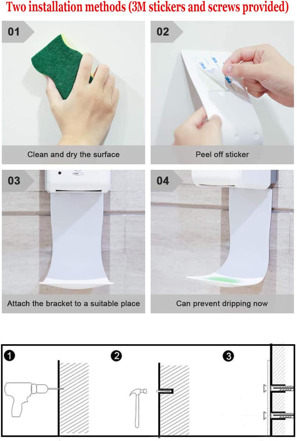 2pcs Drip Tray for Automatic Soap Dispenser or Hand Sanitizer Dispenser | Prevents slippery floors & stains. Ideal laundry detergent catcher or sanitizer drip tray for home, office, or hospital.