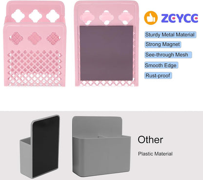 Magnetic Pen Holder, Mesh Metal Strong Magnet Dry Erase Marker Holder Pencil Organizer Small Items Basket for Refrigerator, Whiteboard, Locker Accessories-Pink, Pack of 1, Blush, New-Z008