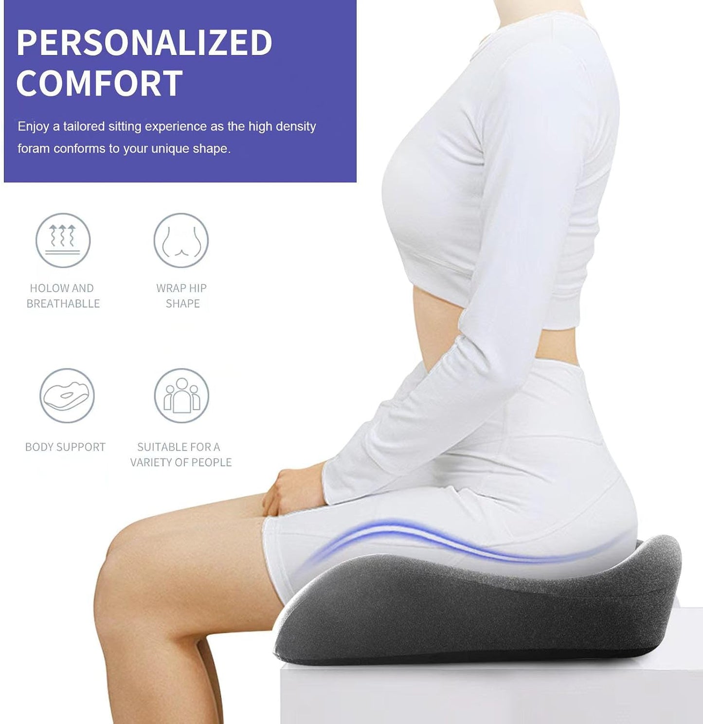 SupremeComfort X-Large Gel Infused Memory Foam Seat Cushion for Office Chair, Kitchen Chair, Car Seats- Elevate Your Seating Experience -Pressure Sore and Tailbone Pain Relief