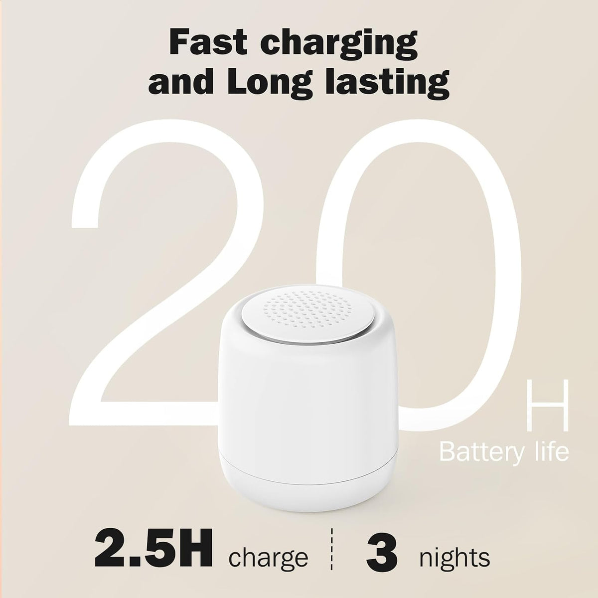White Noise Machine | Paussion Long-Lasting Fast Charging Portable Travel Mini Sound Machine with 25 Soothing Sounds for Adults, Kids, and Babies | Auto Timer, Travel, Sleep, Baby, Fan - White